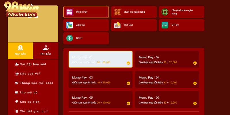 Nạp Tiền 98Win: Hướng Dẫn Cách Nạp Tiền Nhanh Chóng 2026 2 Sân chơi hiện đang hỗ trợ khách hàng nạp tiền qua nhiều cách